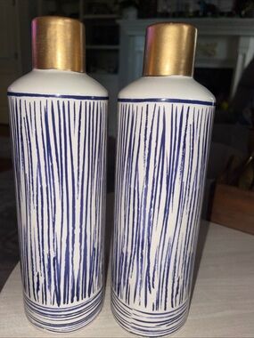Decorative Ceramic Bottle Pair in Blue and Gold